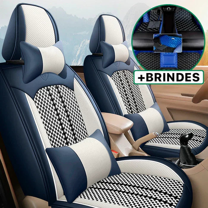 Capa Universal Hermen Completa para Carro em Couro Legítimo com AirBag + BRINDES: Tapetes Automotivos