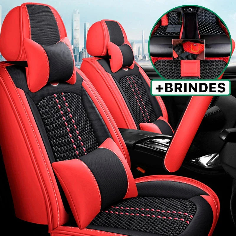 Capa Universal Evotek Completa para Carro em Couro Legítimo com AirBag +3 BRINDES: Tapetes Automotivos