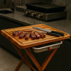 Kit Churrasco Completo 3 em 1 – Mesa Dobrável + Frigideira Inox + Kit Tramontina